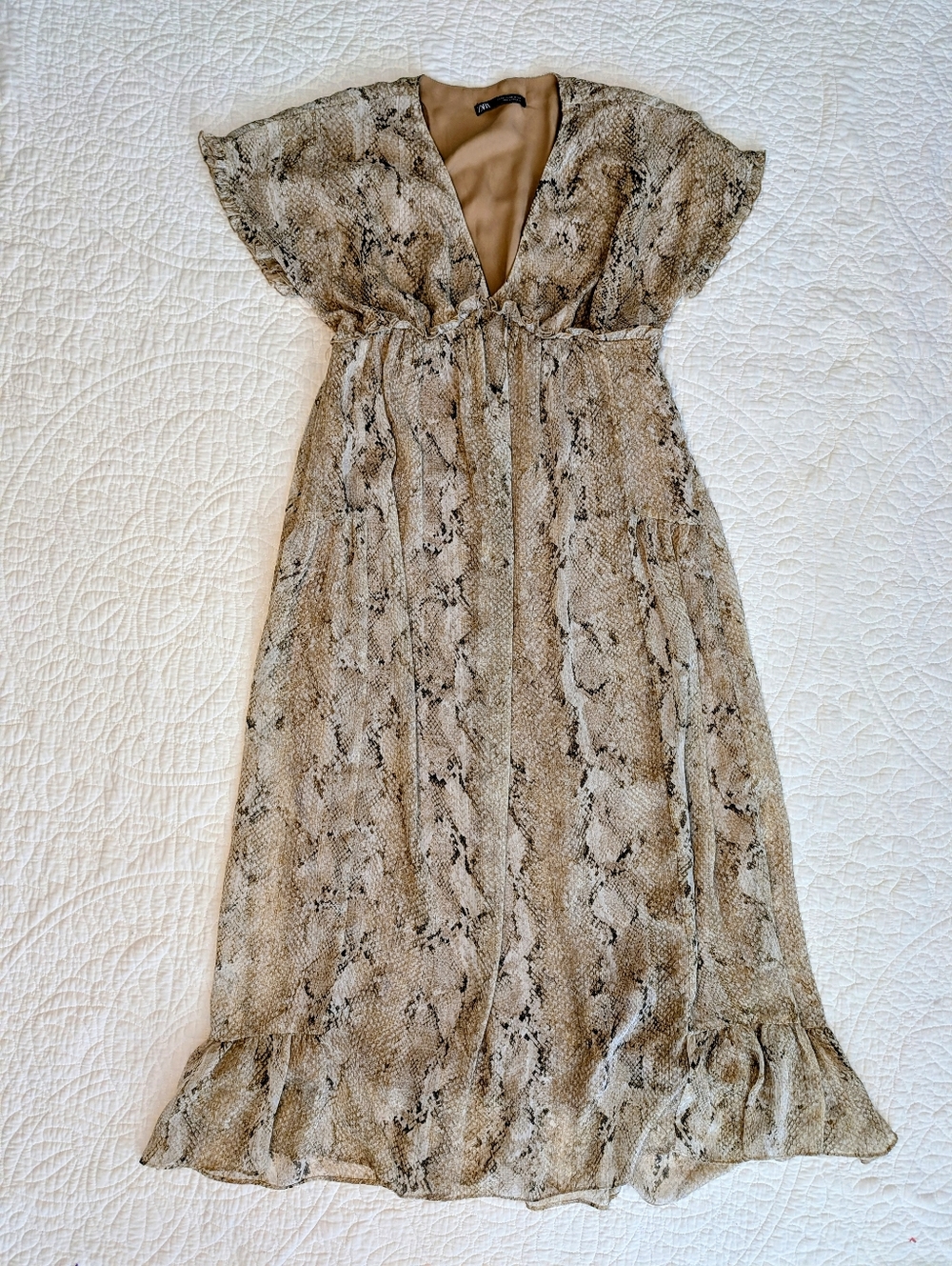 Zara Beige Snake Print Maxi Dress